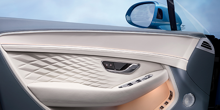 Bentley Panama New Bentley Continental GT Azure coupe door interior featuring Linen and Brunel hides and Piano Linen veneer